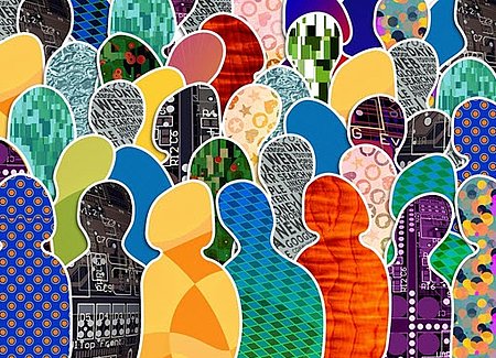 motif silhouettes humaines colorées placées les unes à côtés des autres