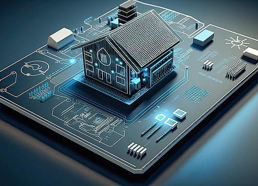 A motherboard with a smart home automation icon, smart home technology - Generative AI