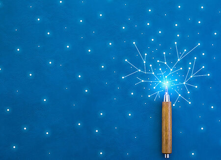 Stylet, lumières bleues et liens