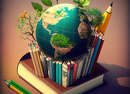 illustration globe terrestre crayons livre