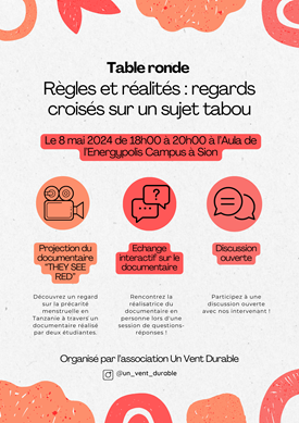 Affiche table rond règles et réalité association étudiante un vent durable hes-so valais-wallis